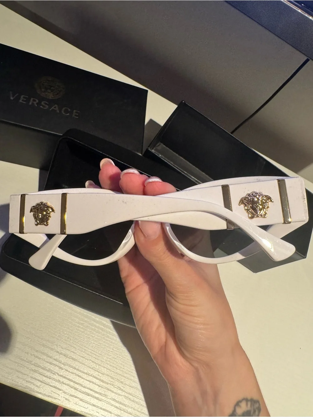 Versace White Oval Sunglasses with Dark Lenses